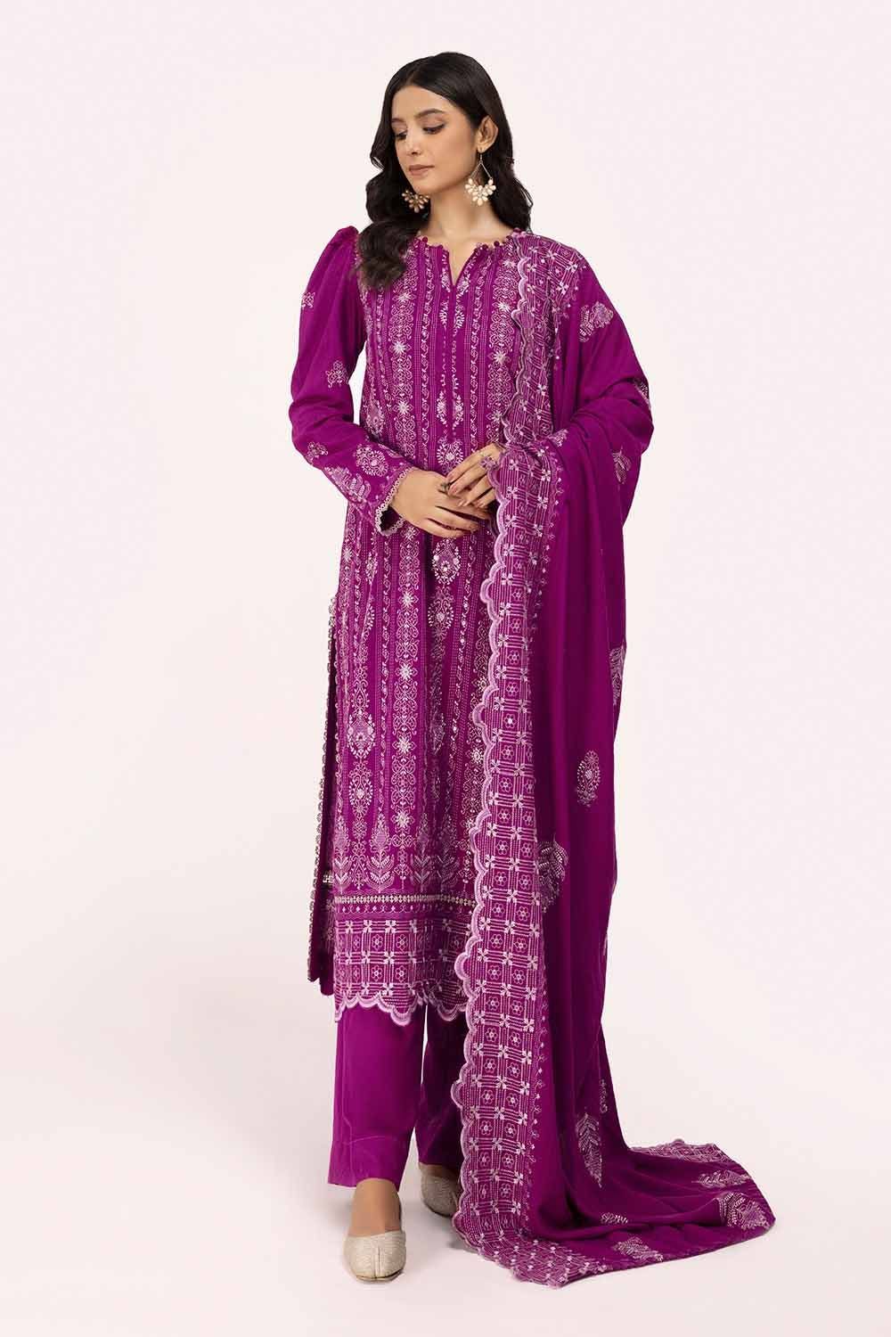 Embroidered Karandi Dark Pink Unstitched Suit - Gul Ahmed