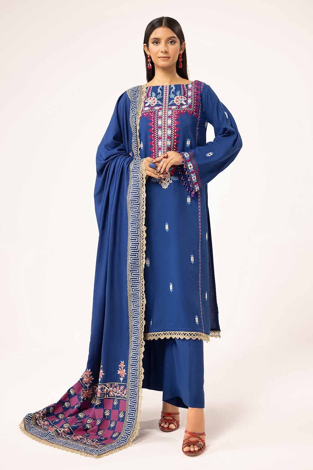 Embroidered Karandi Blue Unstitched Suit - Gul Ahmed