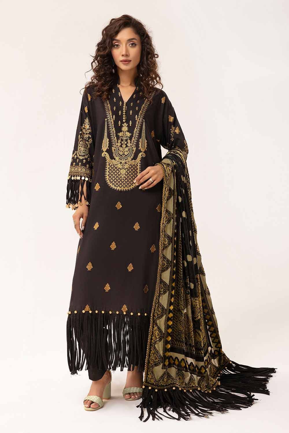 Embroidered Khaddar Black Unstitched Suit - Gul Ahmed