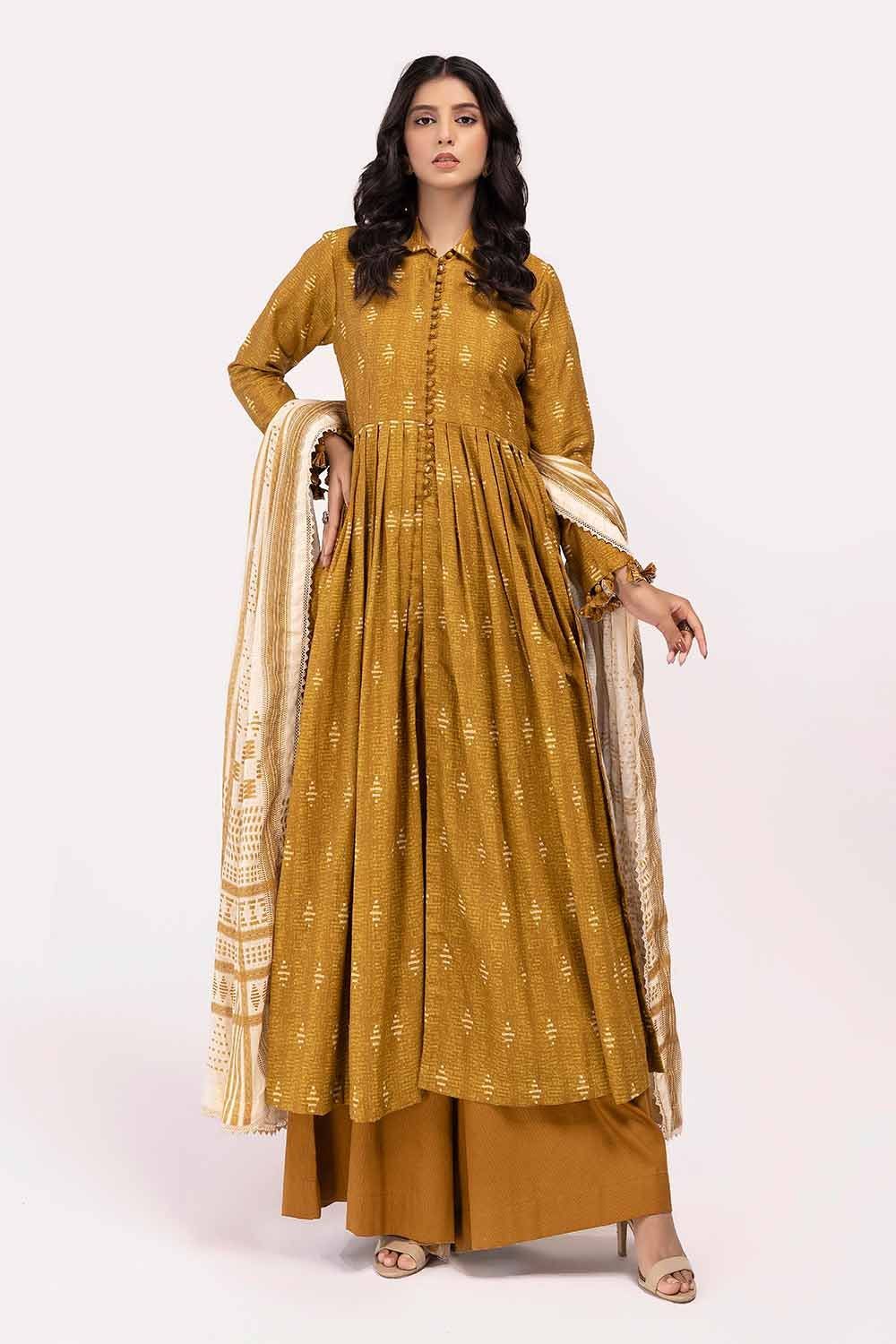 Corduroy Yellow Unstitched Suit - Gul Ahmed
