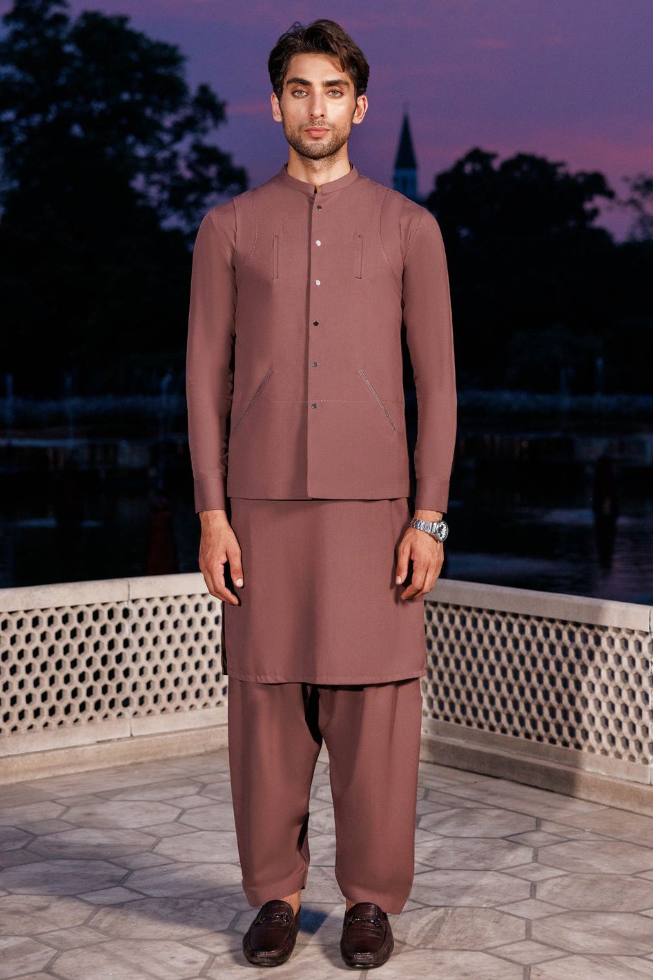 Silver Blended Light Brown Shalwar Kameez Panjnad by Junaid