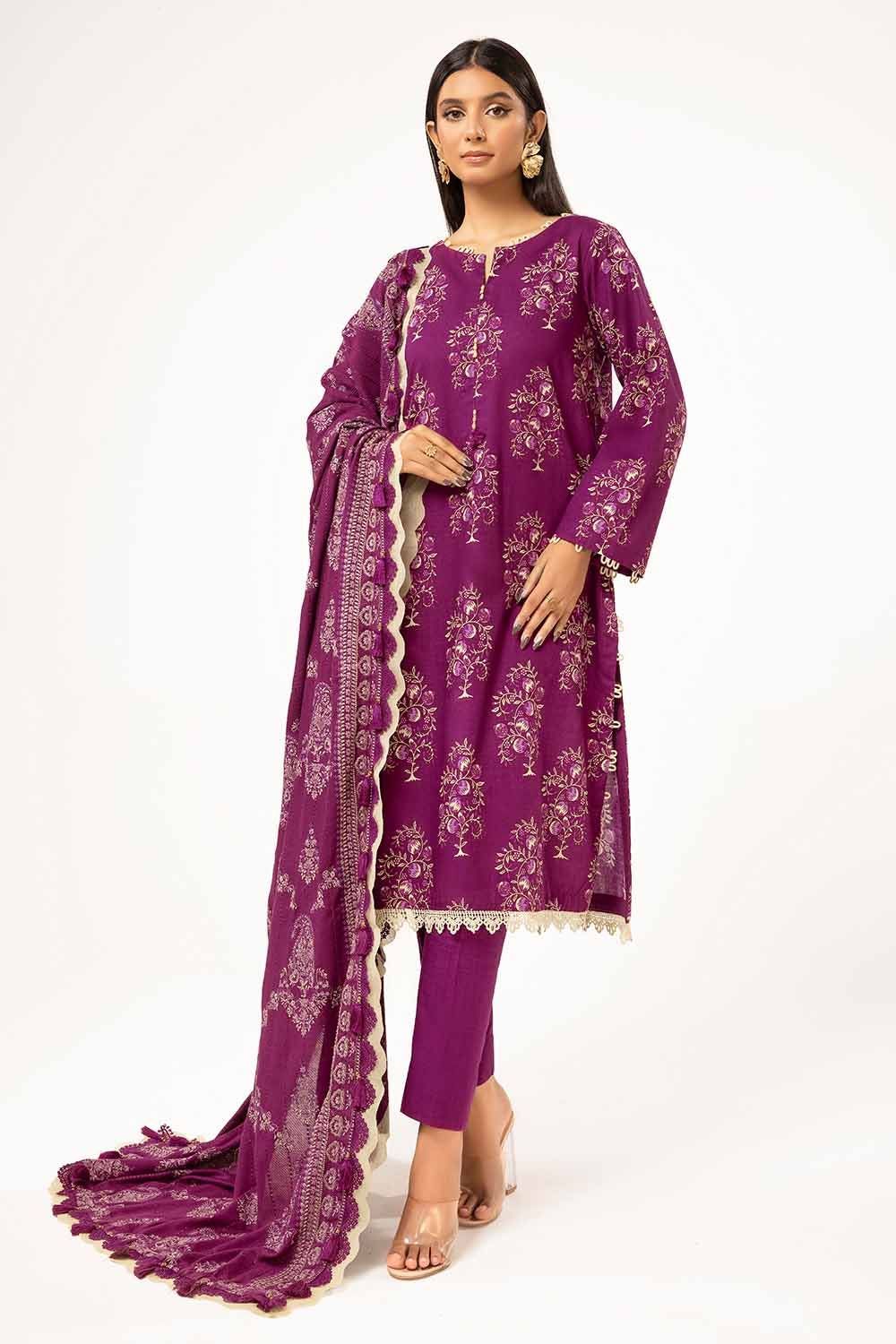 Printed Khaddar Pink Unstitched Suit - Gul Ahmed