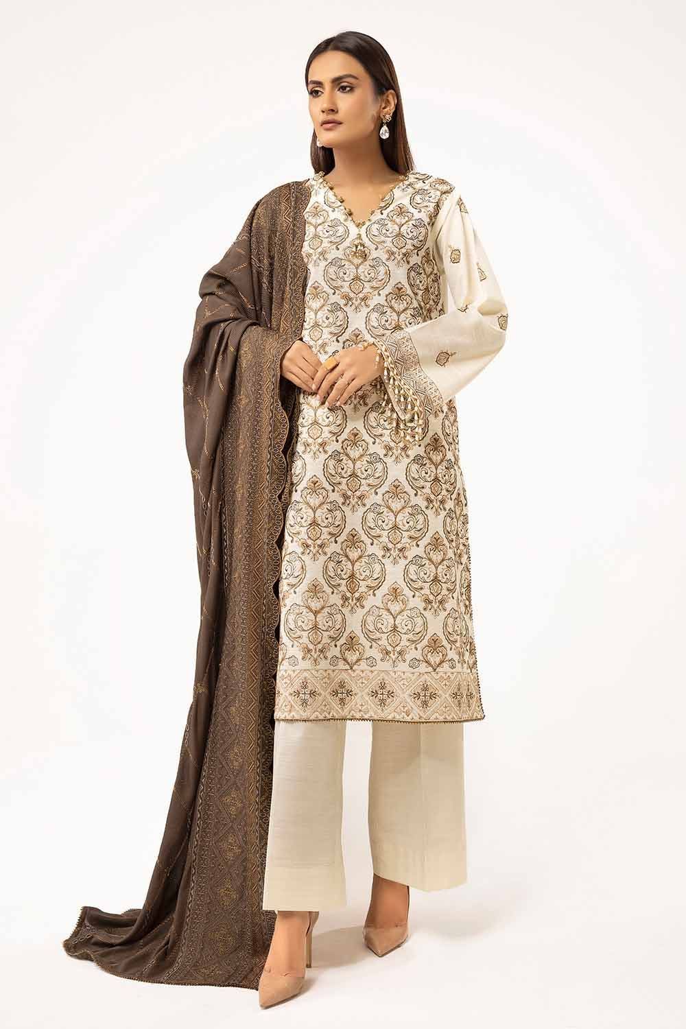 Embroidered Khaddar Off White Unstitched Suit - Gul Ahmed
