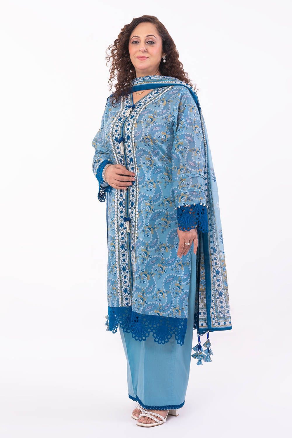 Printed Lawn Sky Blue Unstitched Suit - Gul Ahmed