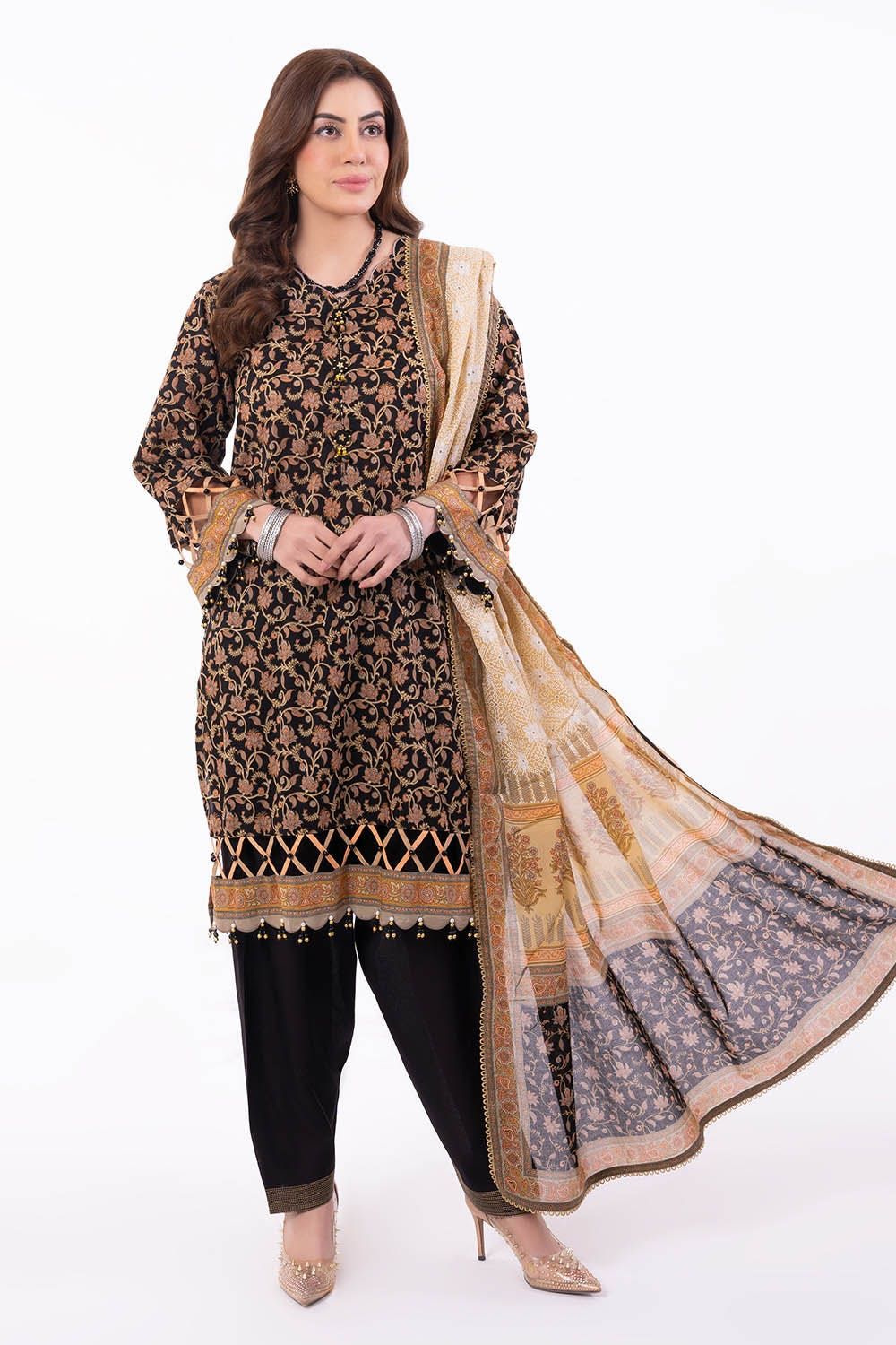 Printed Lawn Black Unstitched Suit - Gul Ahmed