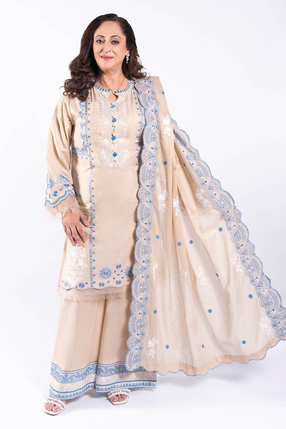 Printed Lawn Beige Unstitched Suit - Gul Ahmed