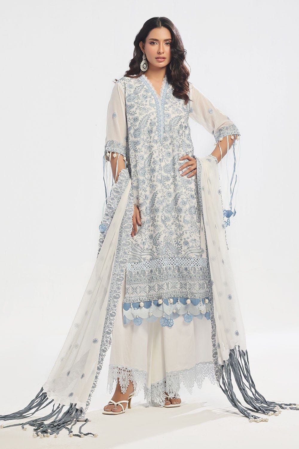 Embroidered Swiss Voile Off White Unstitched Suit - Gul Ahmed