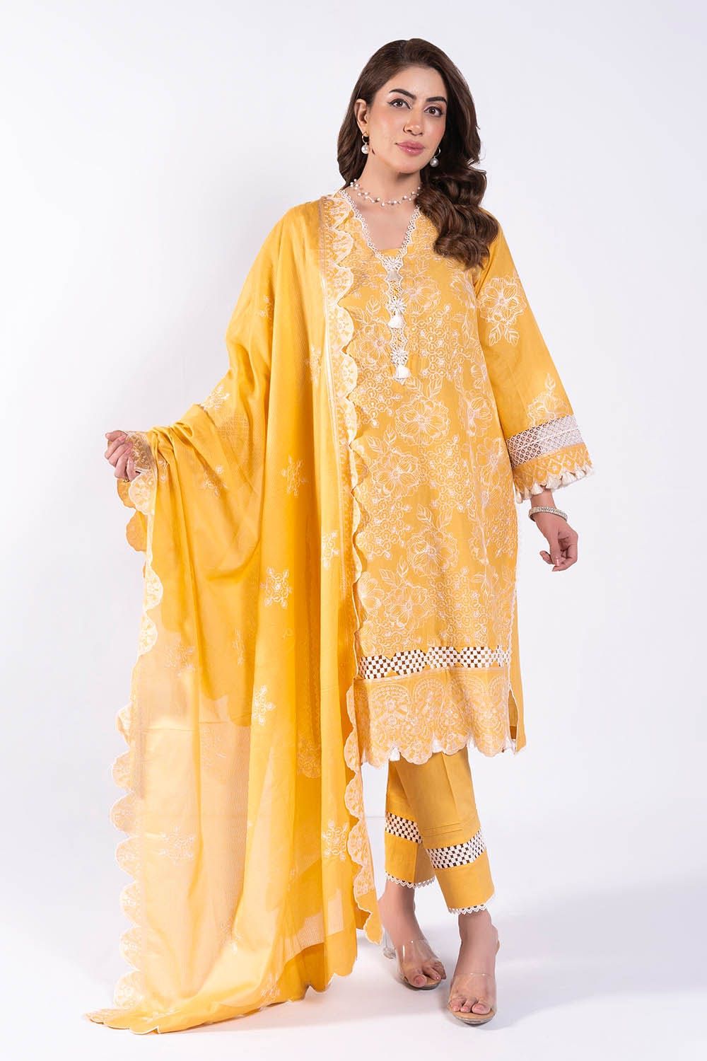 Embroidered Lawn Yellow Unstitched Suit - Gul Ahmed