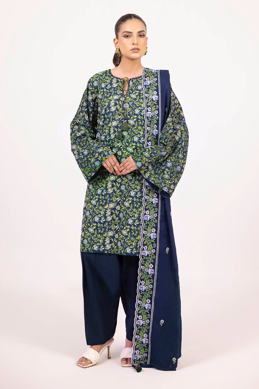 Khaddar Blue & Green Unstitched Suit - Gul Ahmed