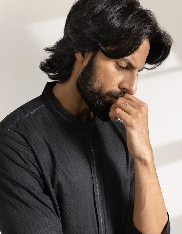 Cotton Black Kurta - J. Junaid Jamshed