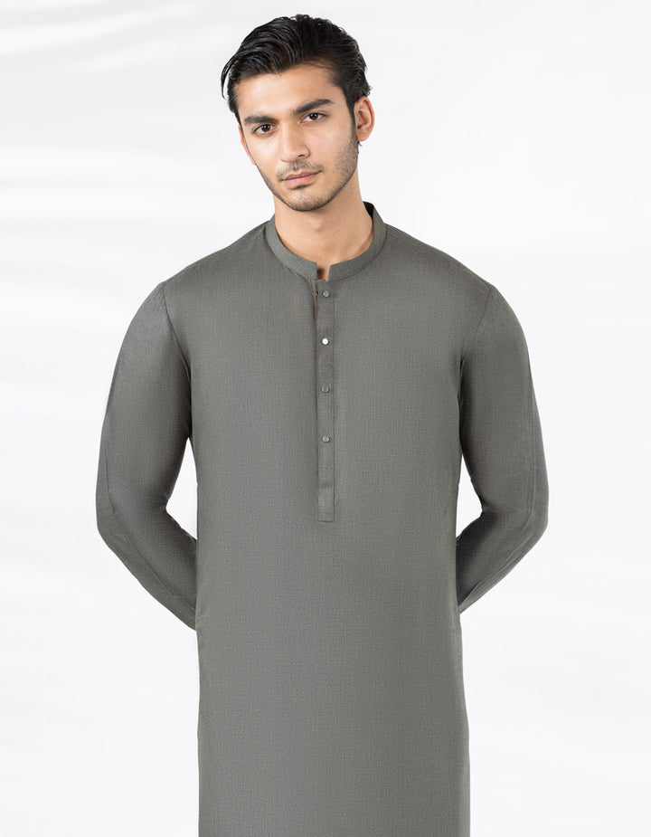 Blended Mud Green Kurta Trouser - J. Junaid Jamshed