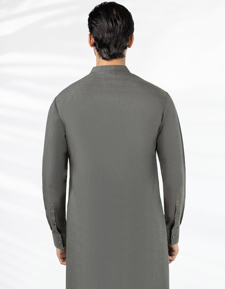 Blended Mud Green Kurta Trouser - J. Junaid Jamshed