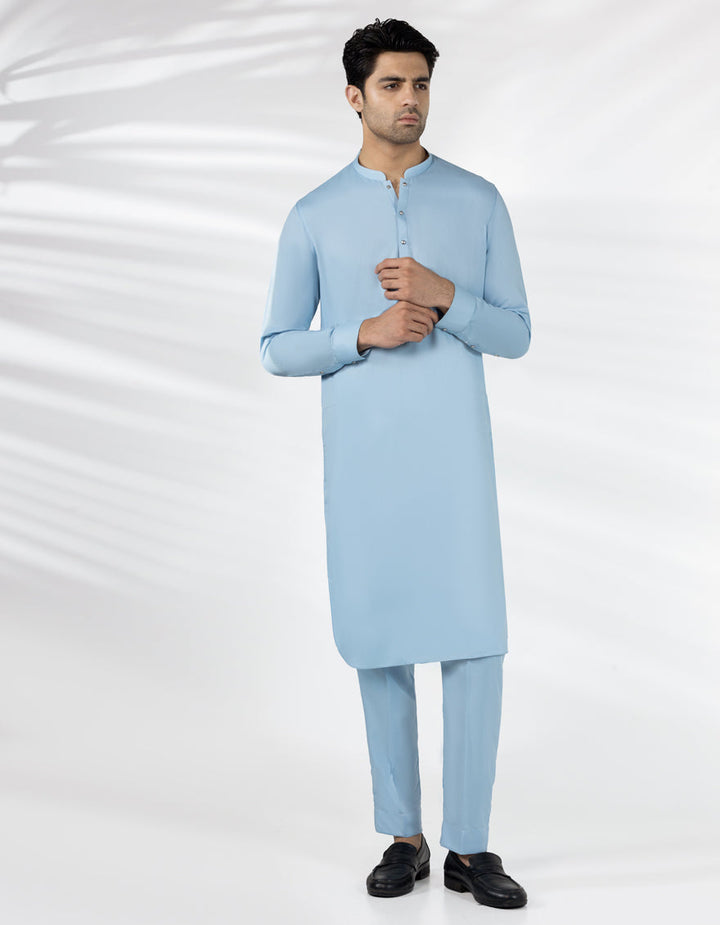 Blended Sky Blue Kurta Trouser - J. Junaid Jamshed