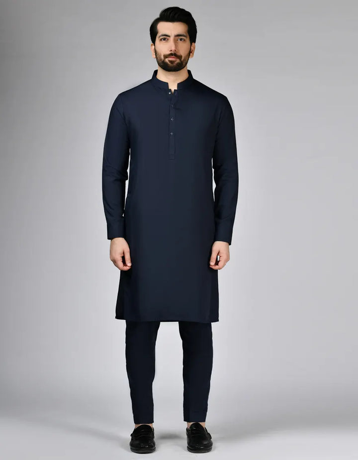 Blended Navy Blue Kurta Trouser - J. Junaid Jamshed