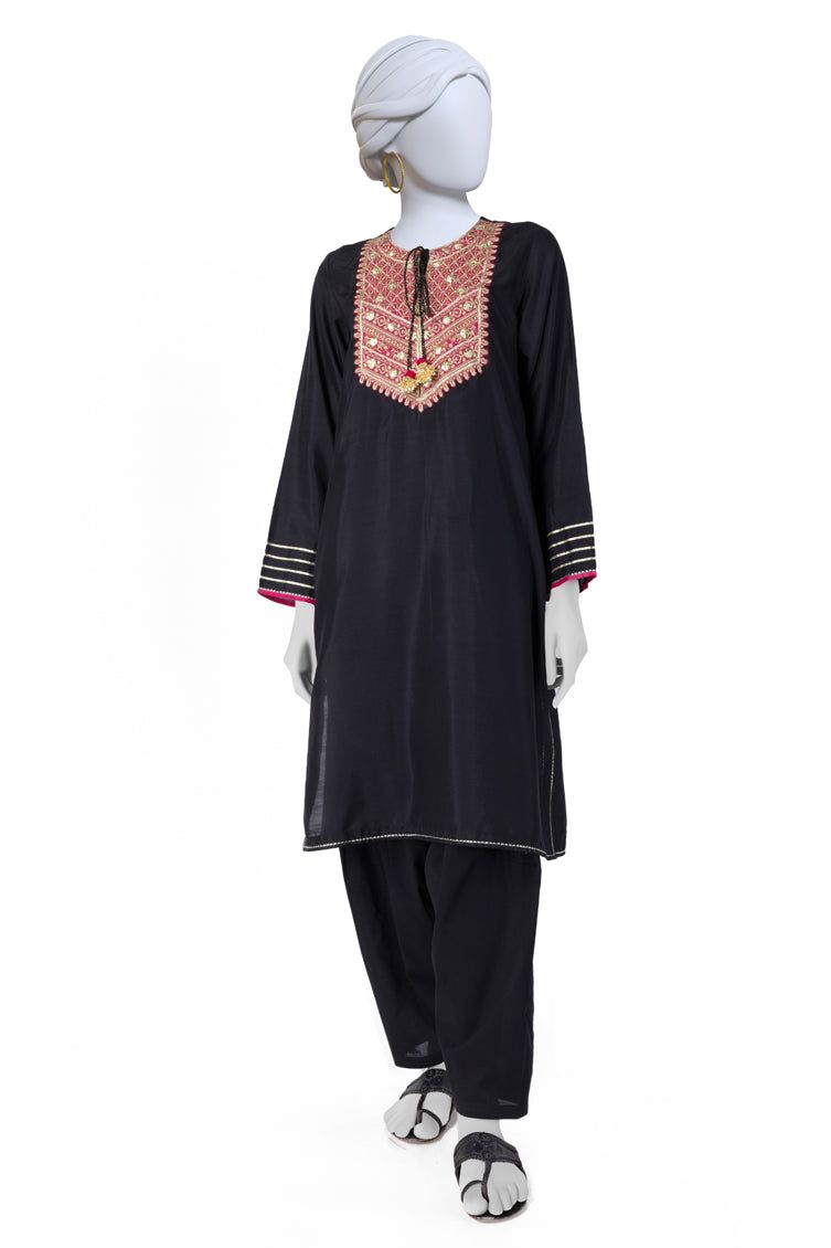 Raw Silk Black Kurti - J. Junaid Jamshed