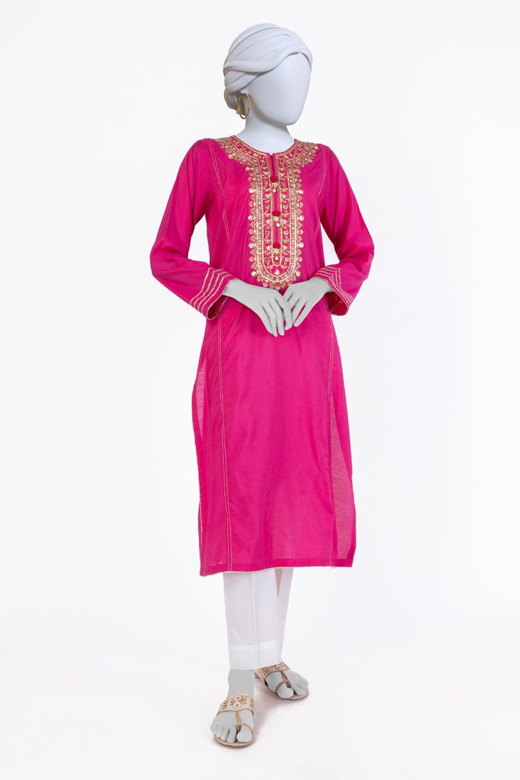 Raw Silk Pink Kurti - J. Junaid Jamshed