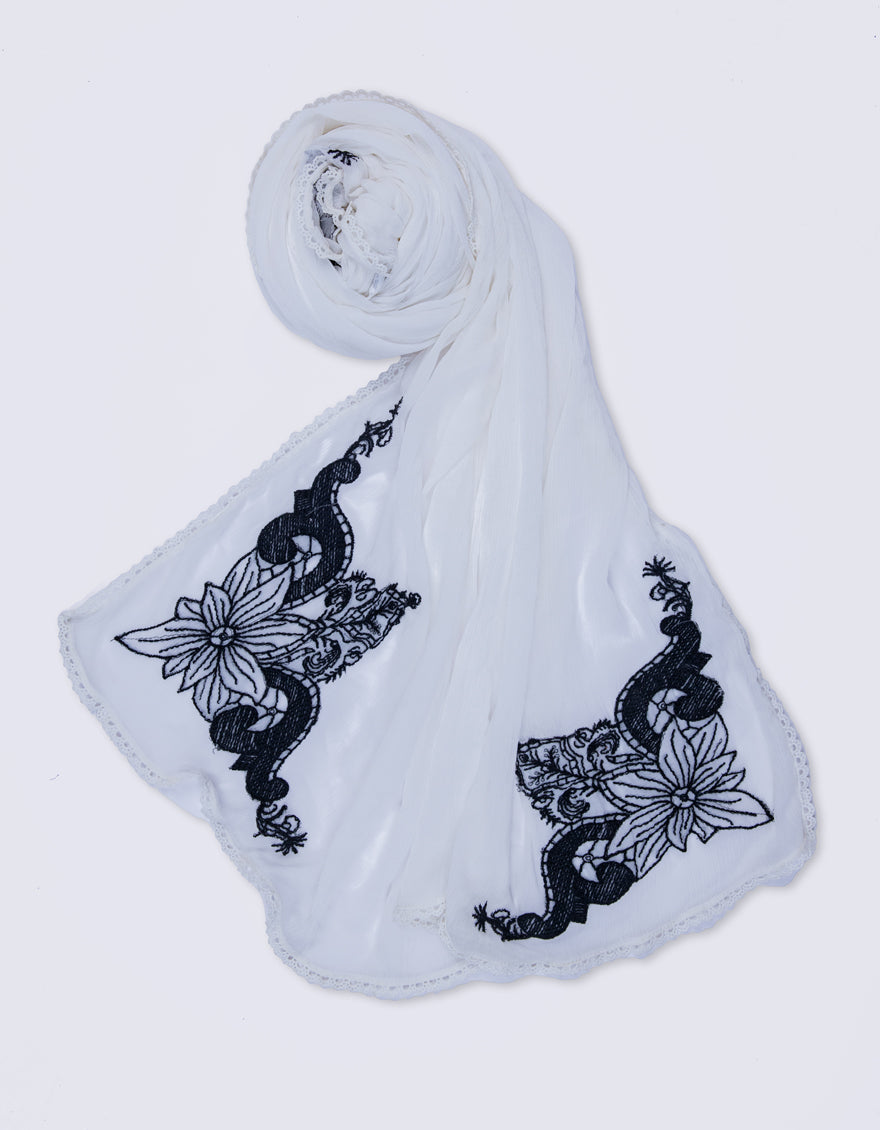 Chiffon White Dupatta - J. Junaid Jamshed