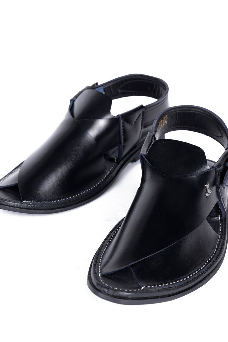 Plain Black Peshawari Chappal - J. Junaid Jamshed