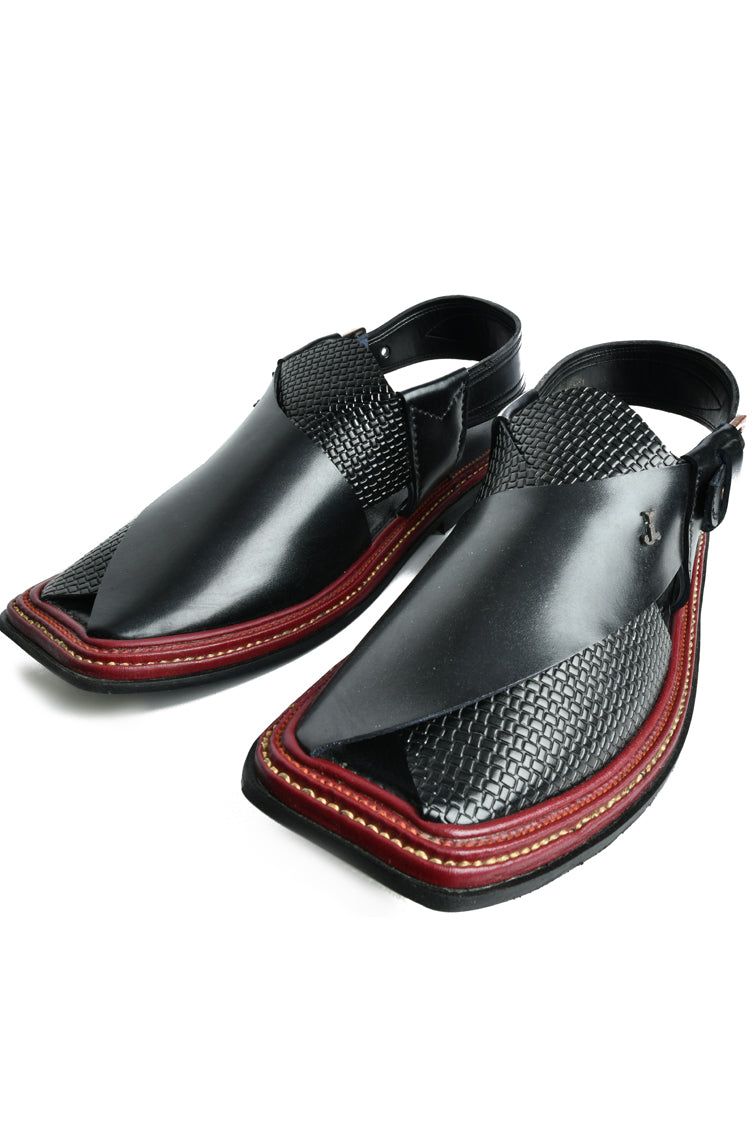 Plain Black Peshawari Chappal - J. Junaid Jamshed