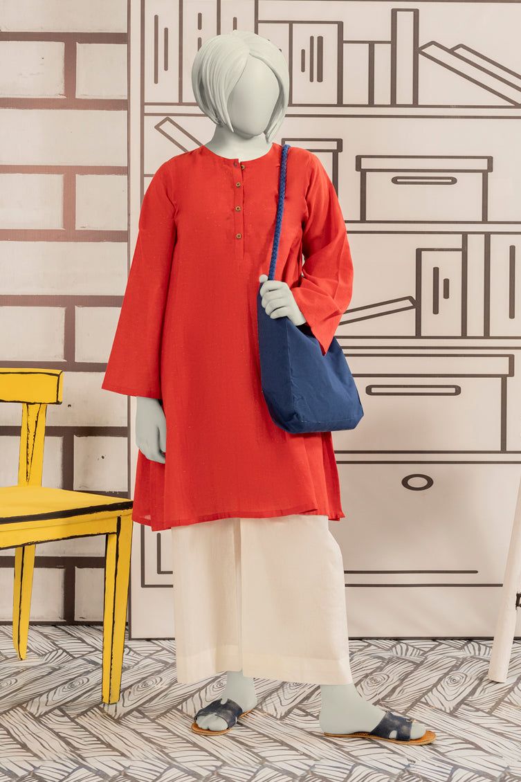 Textured Red Kurti - J. Junaid Jamshed