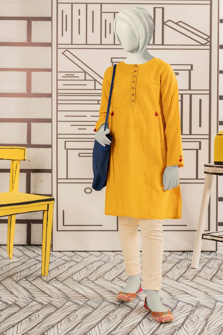 Textured Yellow Kurti - J. Junaid Jamshed