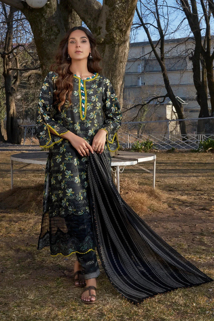 Printed Lawn Black Stitched Suit - Khas