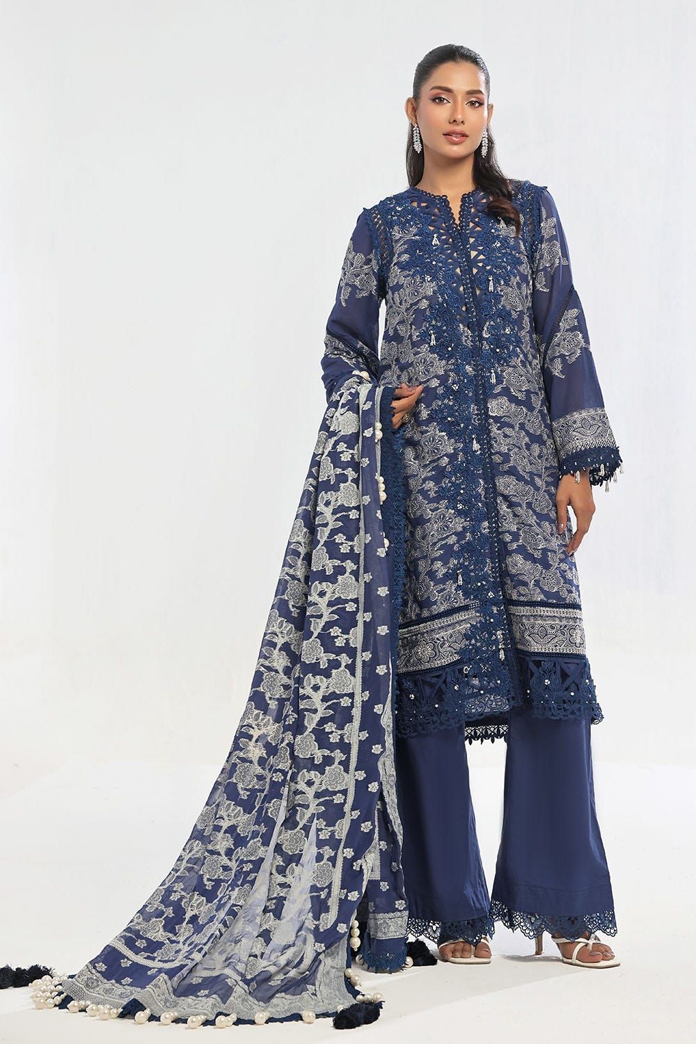 Embroidered Swiss Voile Blue Unstitched Suit - Gul Ahmed