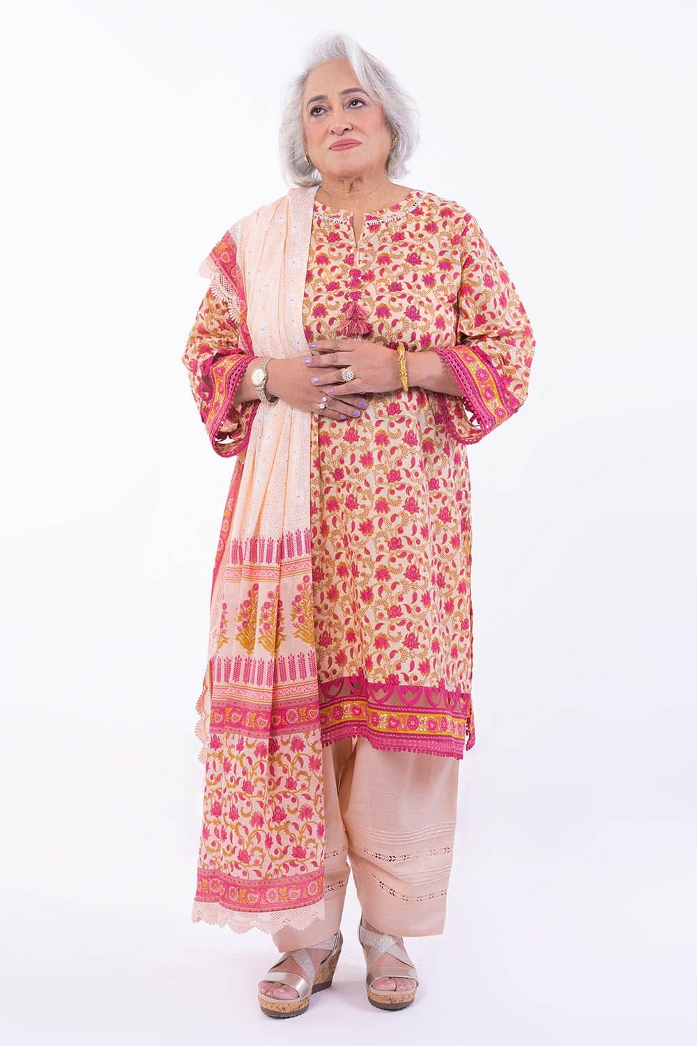 Printed Lawn Beige Unstitched Suit - Gul Ahmed