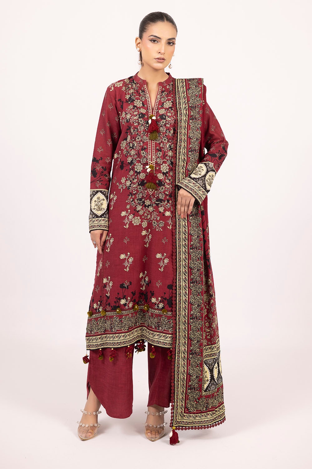 Khaddar Maroon Unstitched Suit - Gul Ahmed