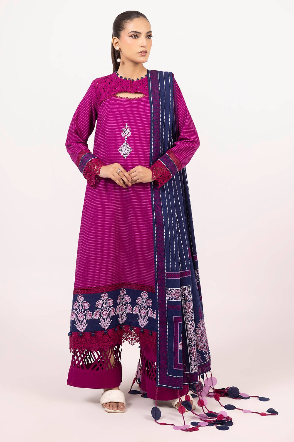 Khaddar Pink & Blue Unstitched Suit - Gul Ahmed