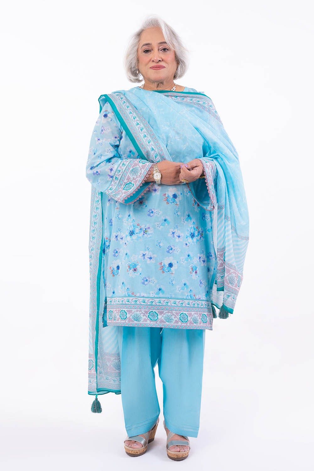 Printed Lawn Sky Blue Unstitched Suit - Gul Ahmed