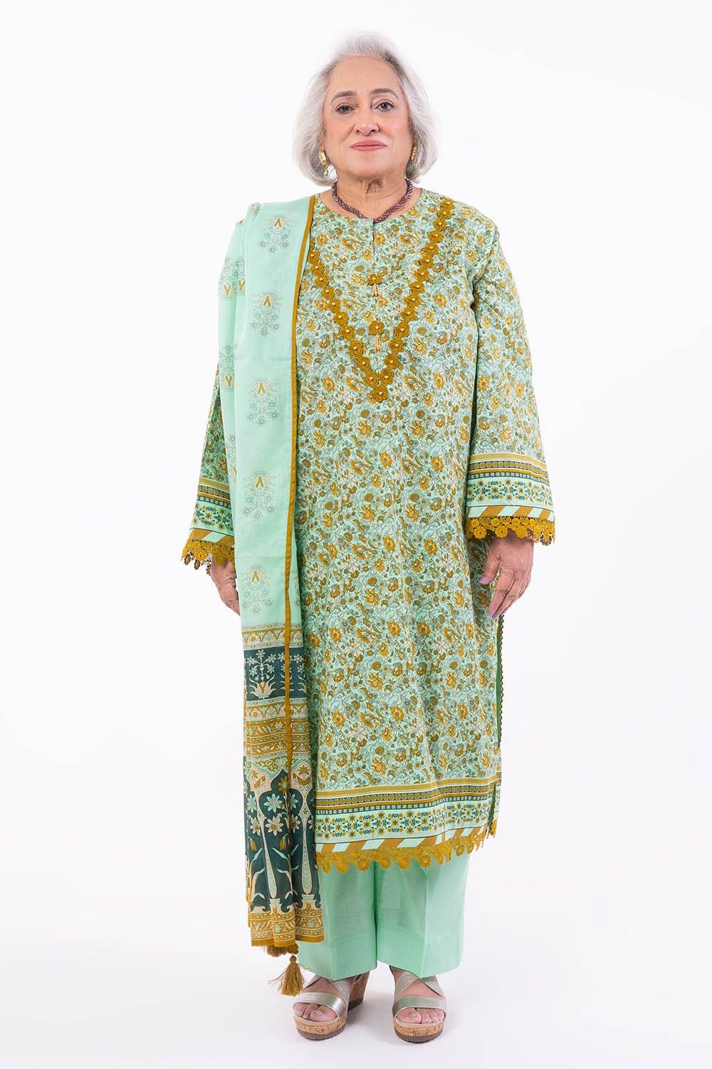 Printed Lawn Green Unstitched Suit - Gul Ahmed