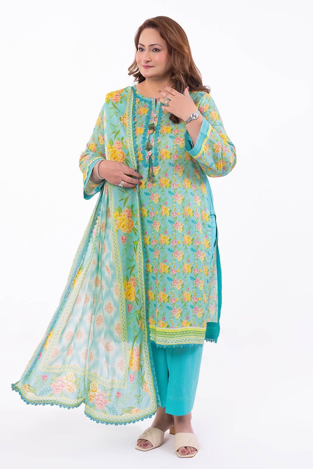 Printed Lawn Sky Blue Unstitched Suit - Gul Ahmed