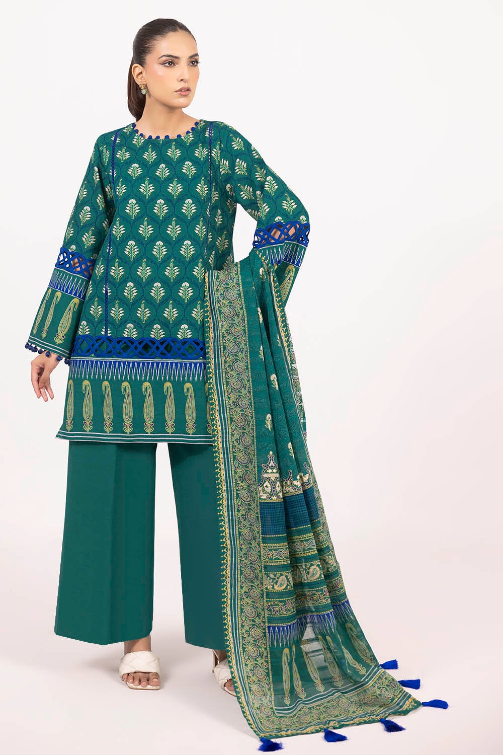 Khaddar Teal Blue Unstitched Suit - Gul Ahmed