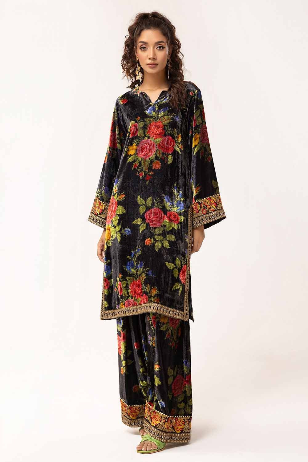 Printed Velvet Black Unstitched Suit - Gul Ahmed