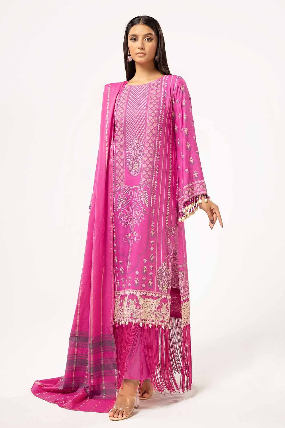 Lacquer Printed Stripe Karandi Pink Unstitched Suit - Gul Ahmed