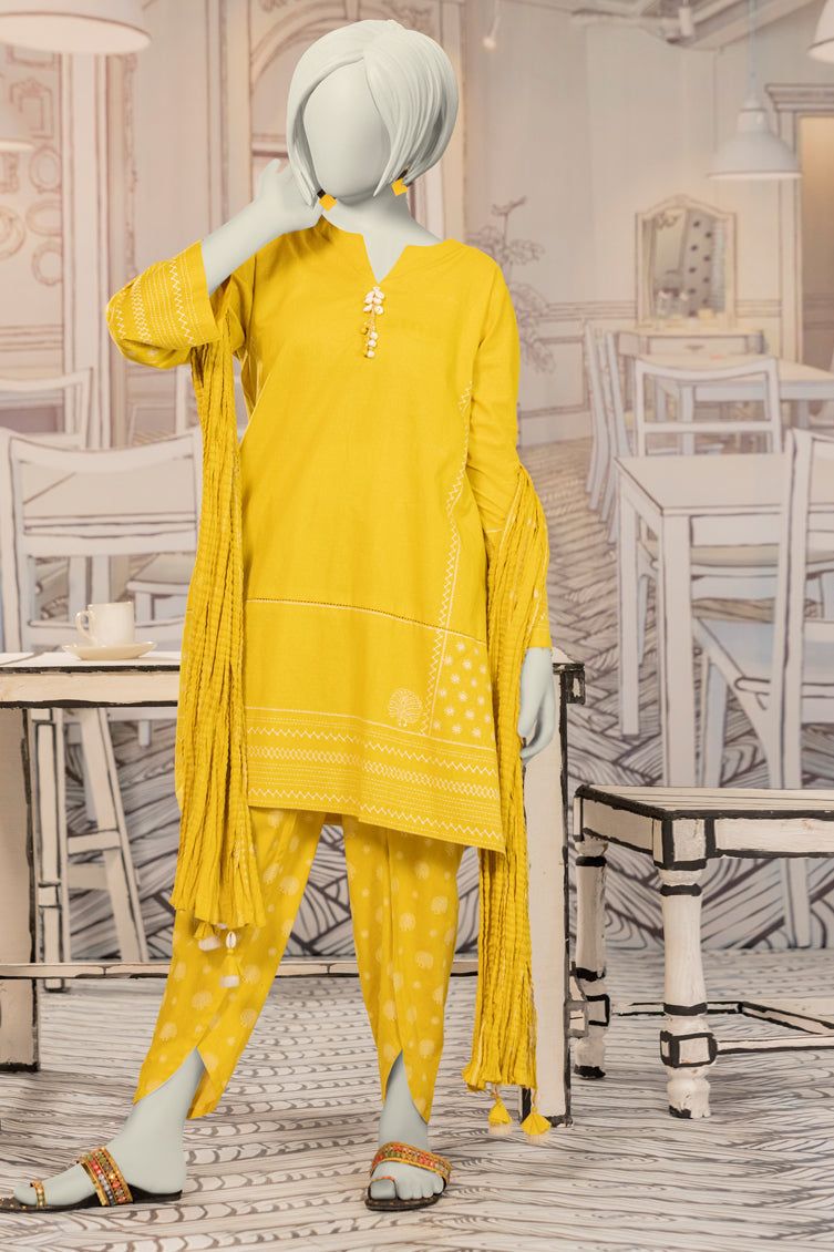 Cambric Yellow Stitched Suit - J. Junaid Jamshed