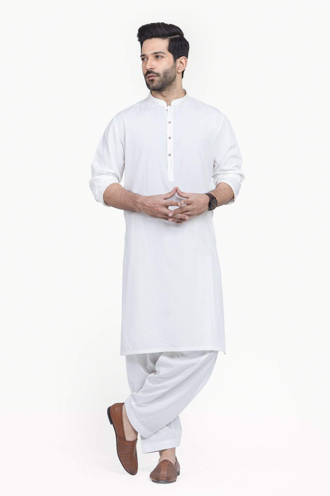 Off White Band Collar Kameez Shalwar Eden Robe Janan
