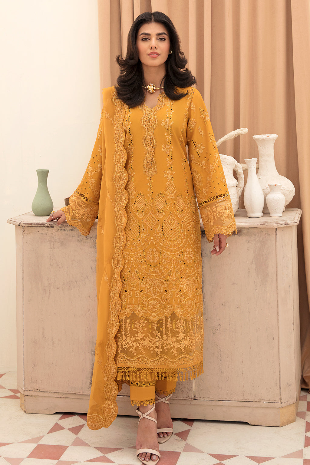 Goldenrod 3 Piece Suit - Afrozeh Chikankari Lawn Collection