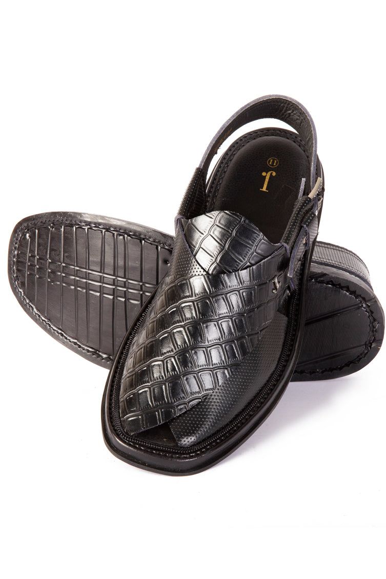 Textured Black Peshawari Chappal J. Junaid Jamshed