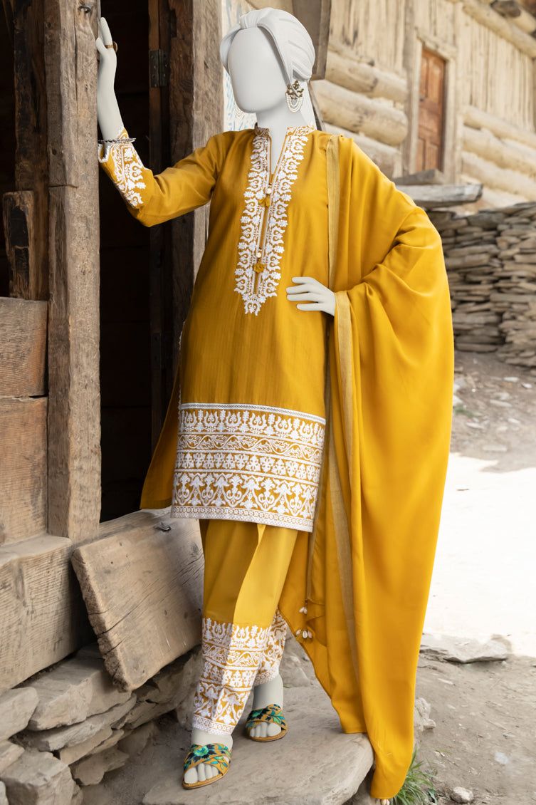 Yarn Dyed Yellow Ladies 3 Piece Suit J. Junaid Jamshed Janan