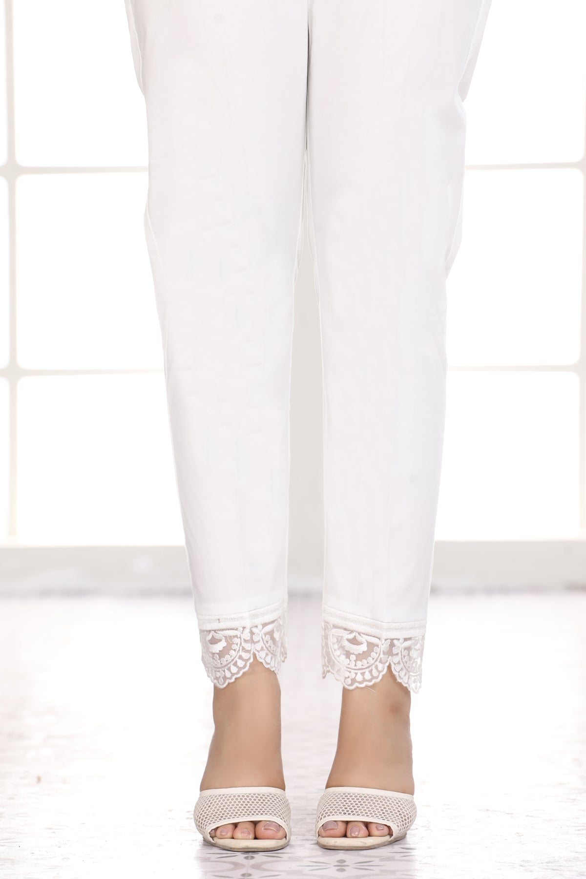 White Cotton Lace Trousers - Stonez