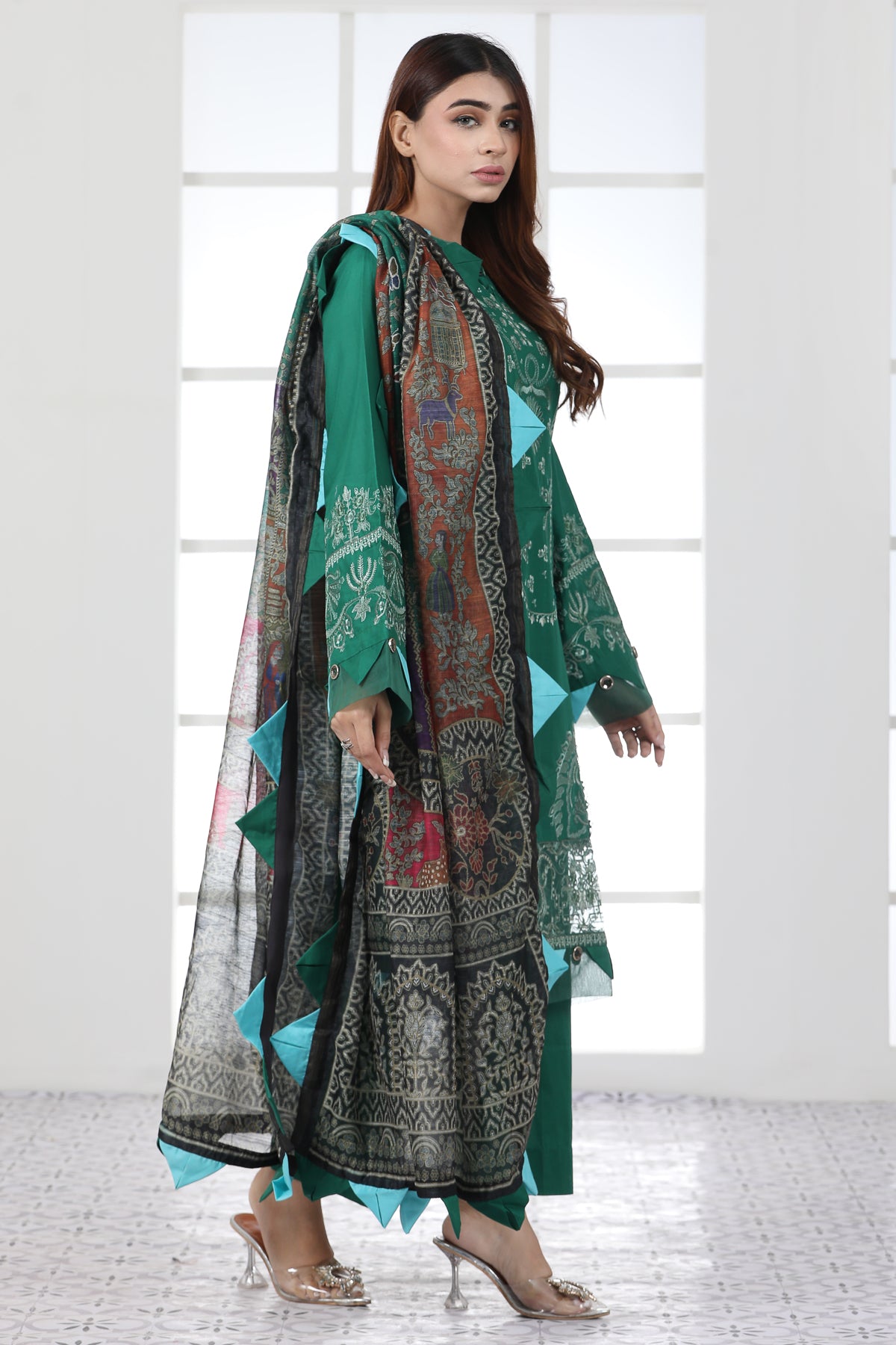 Lawn Green 3 Piece Suit - Ethnic