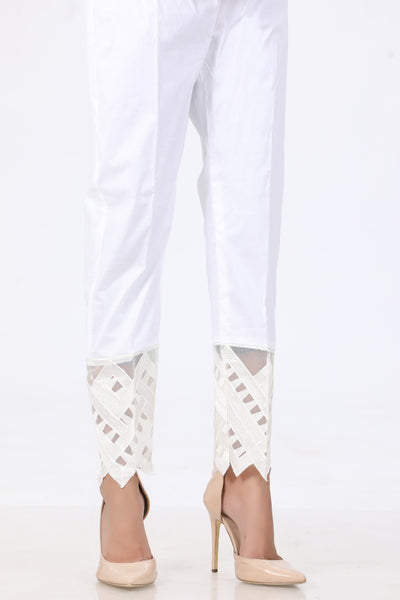 White Lace Detail Trouser - Stonez