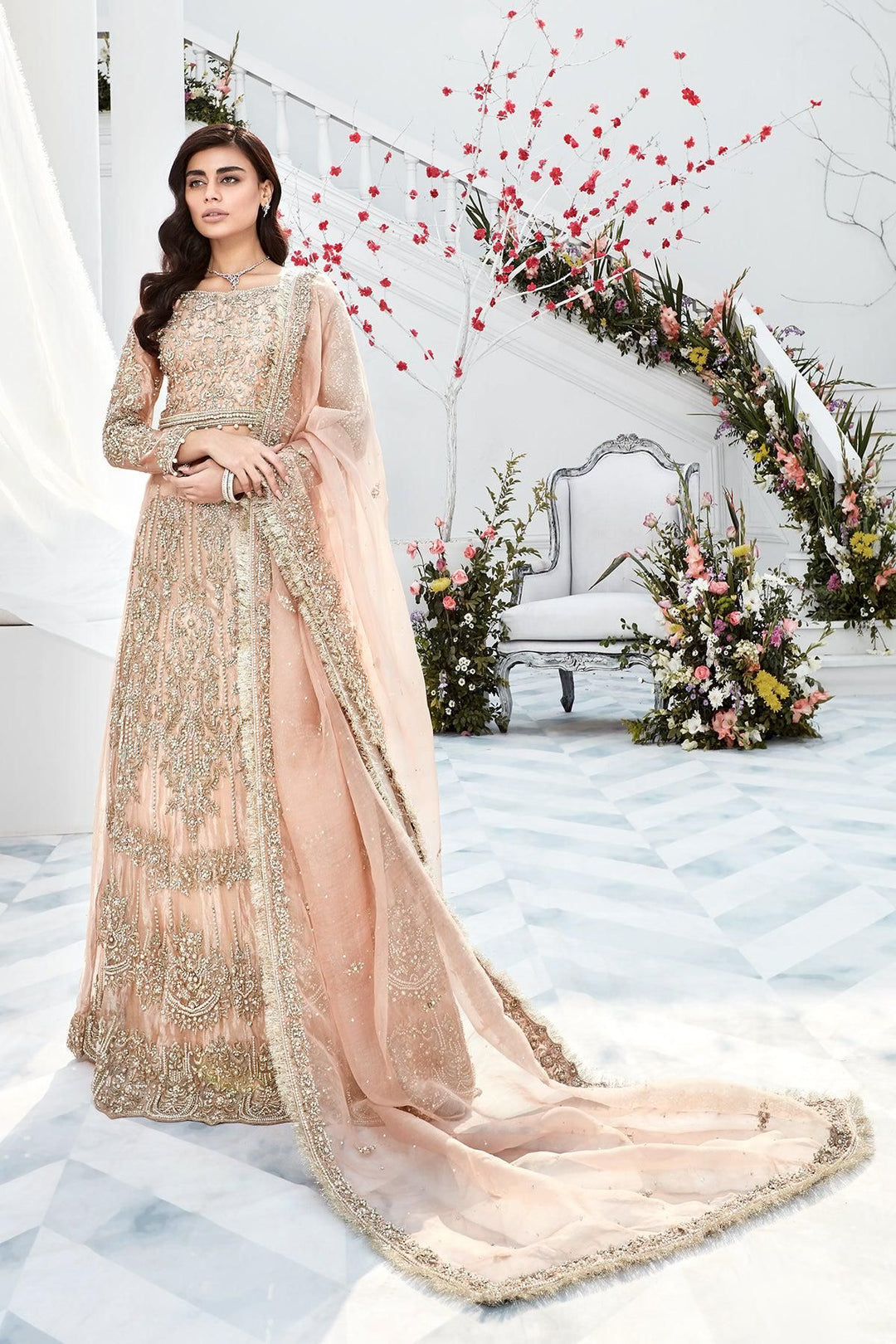 Powder Pink Crop Top with Lehnga