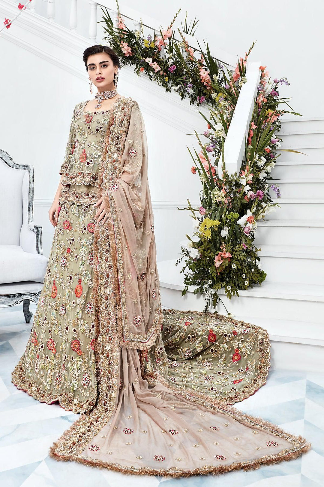 Muted Olive Peplum with Lehnga