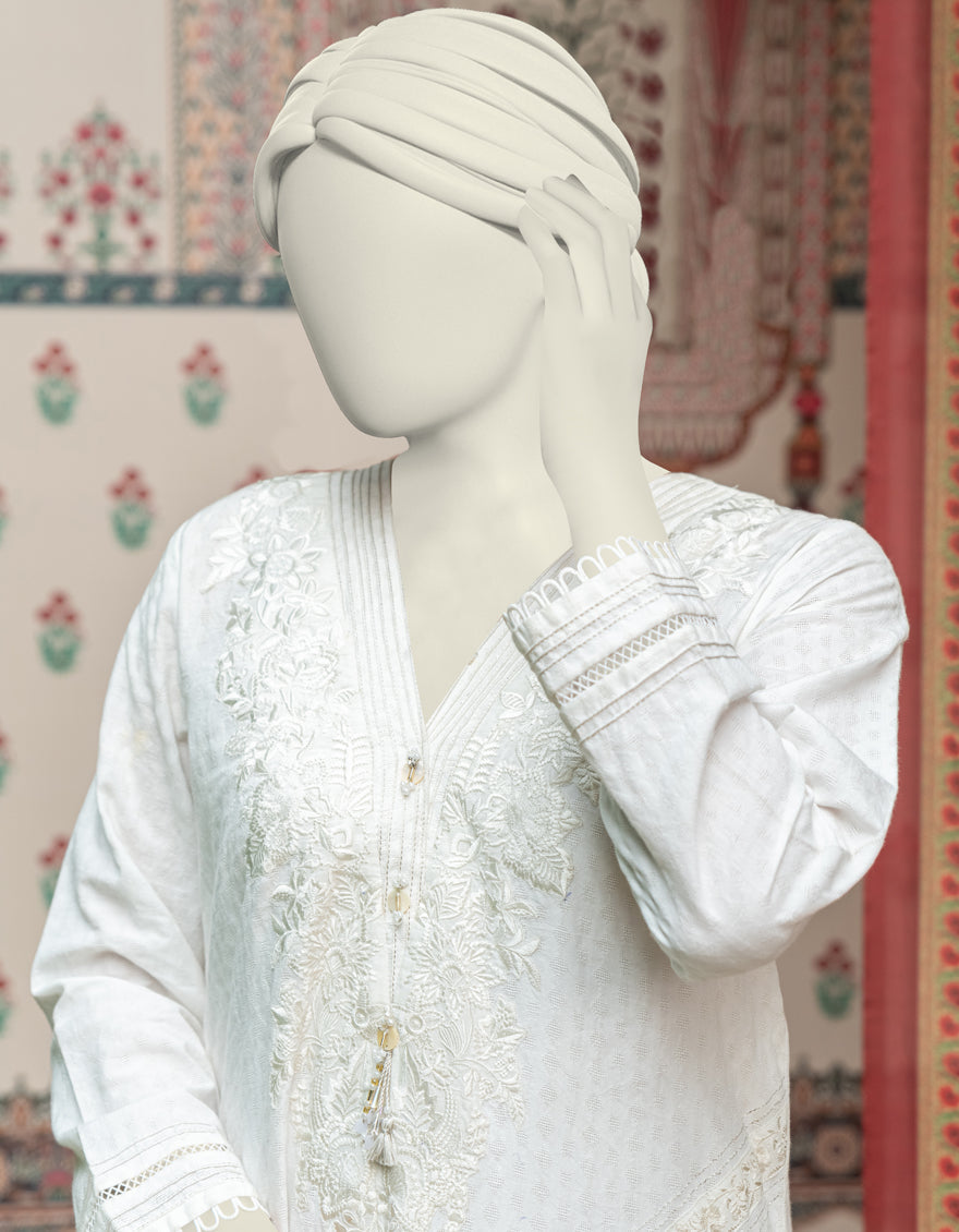 Textured White Kurti - J. Junaid Jamshed