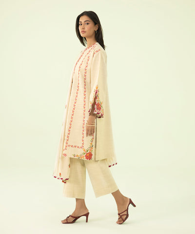 Embroidered Khaddar Off White 3 Piece Suit - Sapphire