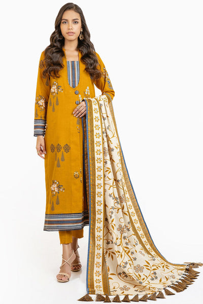 Yellow 3 Piece Khaddar Suit - Alkaram Winter Collection