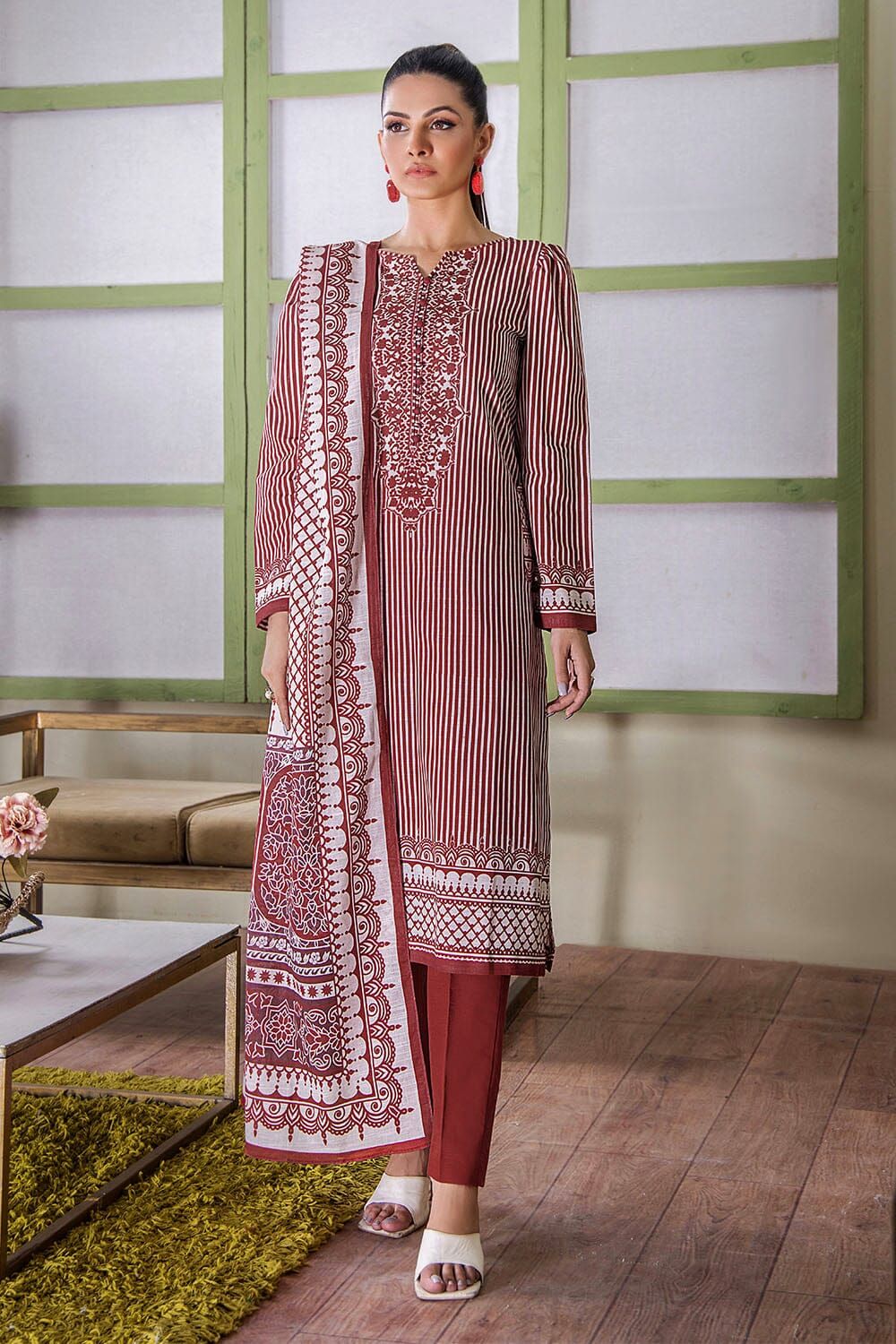 Khaddar Red 3 Piece Suit Khas Janan